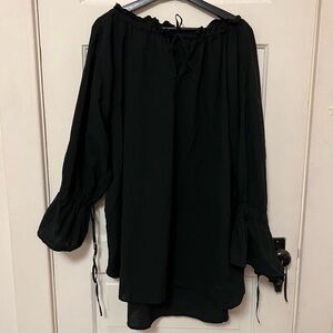 ICHI (of ichi antiquites) cotton black tunic blouse vibe w/ tie at neck & cuffs